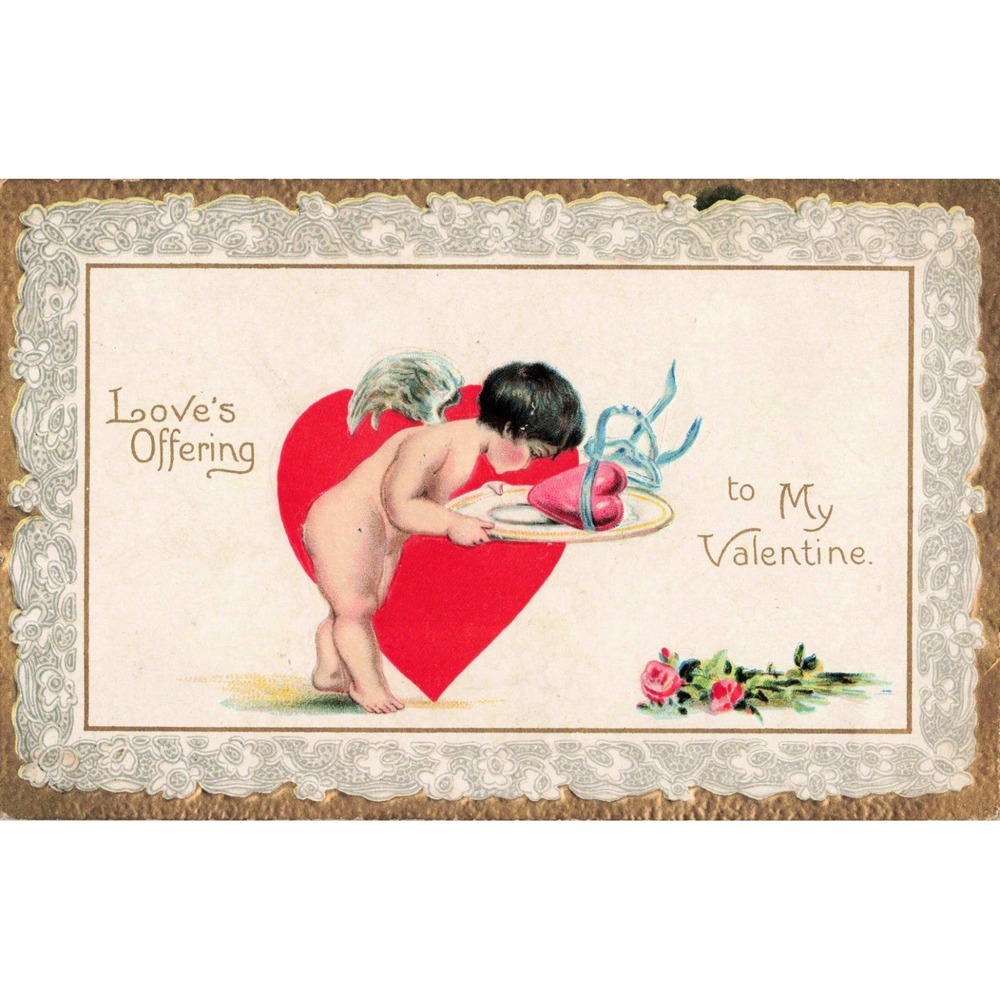 Valentine Postcard Tuck Cupids Series 1 Cherub Heart Loves Offering Embossed